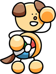 ビーチボールを持つわんまるのイラスト　犬
