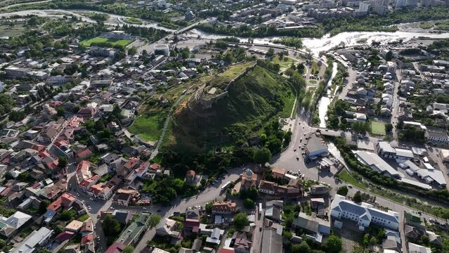 Aerial view of Gori Fortress. Ruins of the medieval fortress of Gori