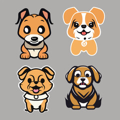 A cute happy mascot dog set logo vector art simple flat design.