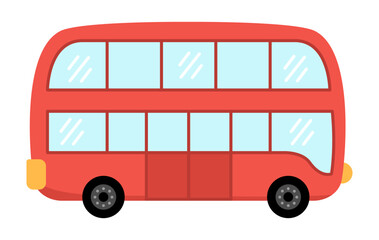 Vector red double-decker bus. Funny autobus for kids. Cute vehicle clip art. Public transport icon isolated on white background.