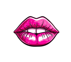 Juicy pink lips on white background, isolated vector icon, lipgloss icon, lipgloss, female beauty, make up