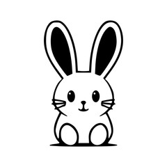 Cute sitting bunny black outlines monochrome vector illustration