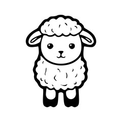 Cute standing sheep black outlines monochrome vector illustration