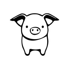 Cute standing pig black outlines monochrome vector illustration