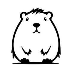 Cute sitting capybara black outlines monochrome vector illustration