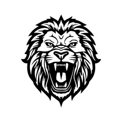 Angry lion head black outlines monochrome vector illustration