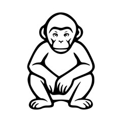 Sitting monkey black outlines monochrome vector illustration