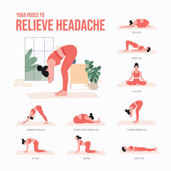Yoga poses to Relieve Headache. Young woman practicing Yoga pose. Woman workout fitness, aerobic and exercises.