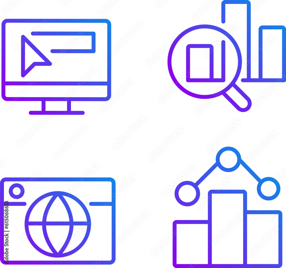 Poster business online technology pixel perfect gradient linear vector icons set. promotion and analytics. 