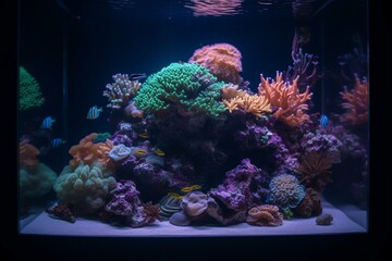 Fototapeta na wymiar An aquatic environment with a colorful coral reef surrounded by a variety of fish. Generative AI