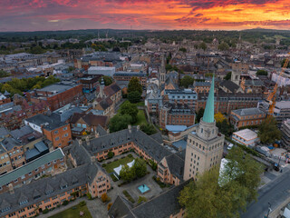 Fototapeta na wymiar Aerial view over the city of Oxford with Oxford University and other medieval buildings. Travel photography concept.