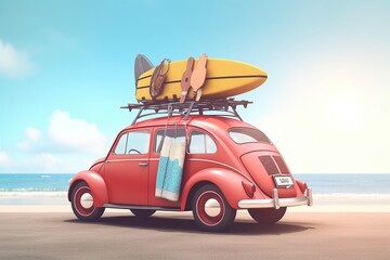 Cars carrying holiday baggage and suitcases on the roof ready for holiday and family vacation. Travel concept.