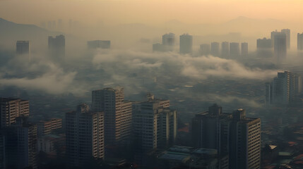 Fototapeta na wymiar Urban landscape covered in layers of smog, revealing the harmful effects of air pollution