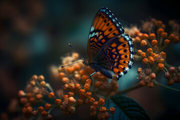 Fototapeta na wymiar Beautiful butterfly in a flower. Generative AI