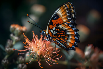 Fototapeta na wymiar Beautiful butterfly in a flower. Generative AI