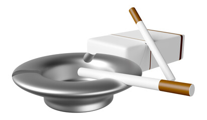 3d ashtray with cigarette pack isolated. 3d render illustration