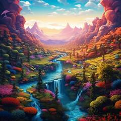 Image of colorful landscapes printed on Printed Glass Basin Splashbacks