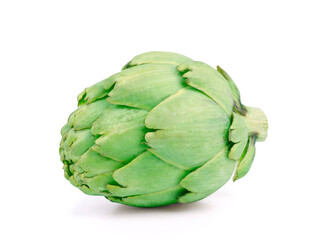 Green artichoke isolated on white background.