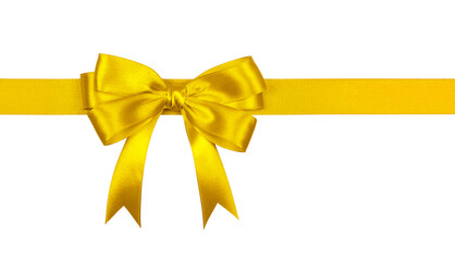 Fototapeta premium Gift yellow ribbon and bow isolated on white background.