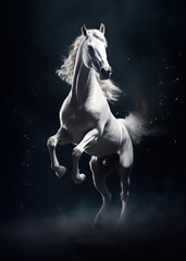 Obraz na płótnie Canvas White horse isolated on black background, Wildlife Animals. Illustration