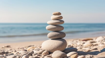 Fototapeta premium Pyramid of stones at a tropical beach