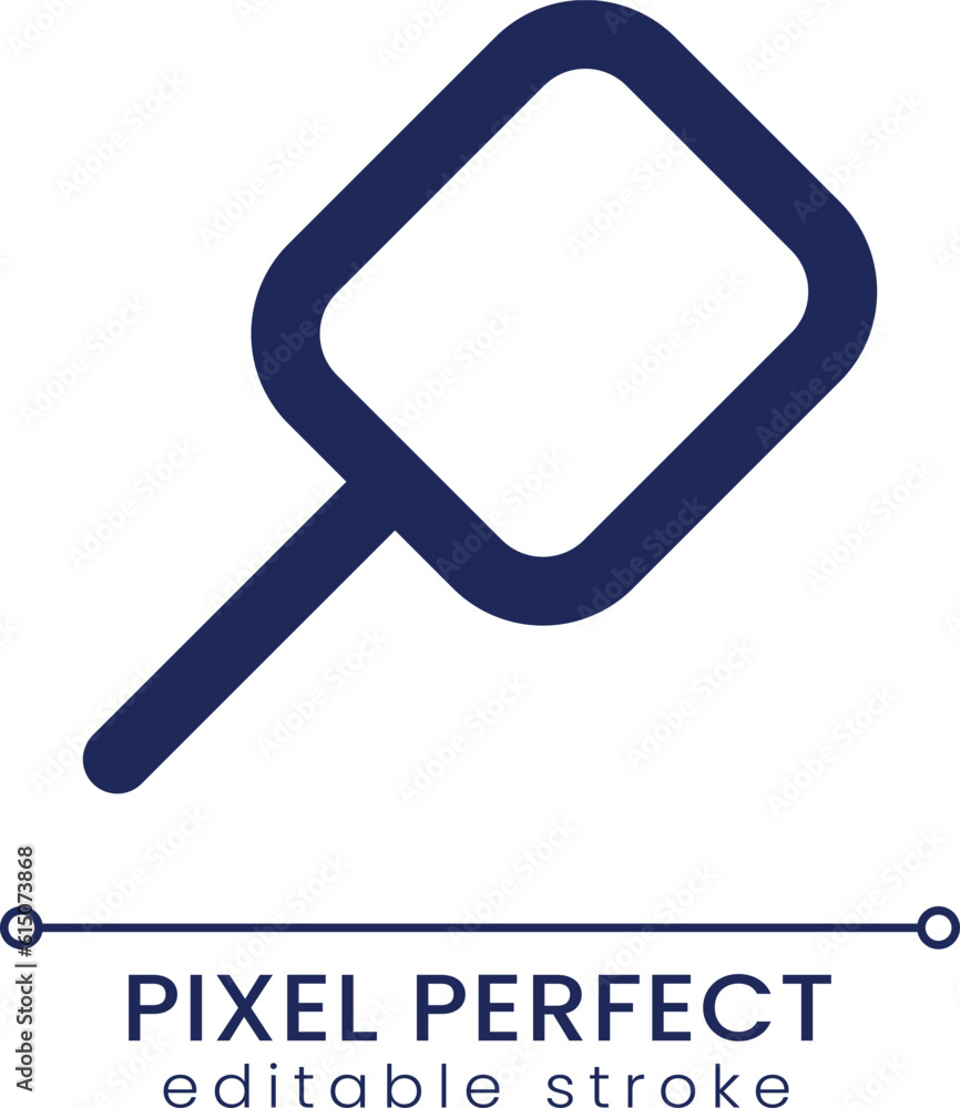 Poster magnifying glass pixel perfect linear ui icon. website search. find information. gui, ux design. out