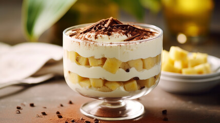 Pineapple fruits tiramisu dessert close-up view