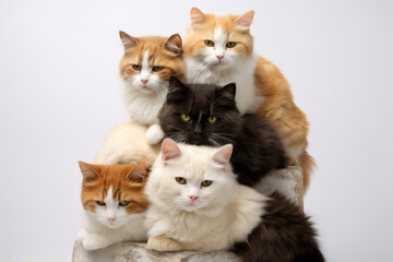 Fototapeta na wymiar Studio shot of a stack of cute cats