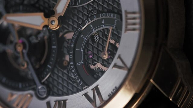 Close-up of a unique timepiece with a tourbillon