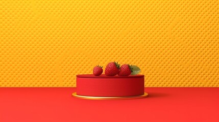 A background with display podium with strawberry to promote products and services. Generative AI