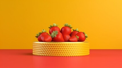 A background with display podium with strawberry to promote products and services. Generative AI