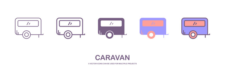 Rv cars logo icons set. caravan icon vector illustration. Outline set of rv cars logo vector icons for web design isolated on white background. - obrazy, fototapety, plakaty