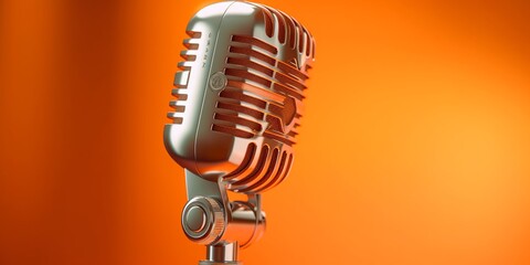 An abstract retro microphone abstraction in an orange color, reminiscent of a condenser microphone with a vintage aesthetic. Generative Ai