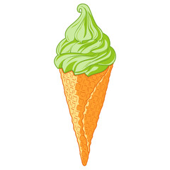 Realistic soft ice cream waffle cone. Ieice-cream in waffle cones with assorted of sundaeRealistic soft ice cream waffle cone. Ieice-cream in waffle cones with assorted of sundaeRealistic soft ice cre