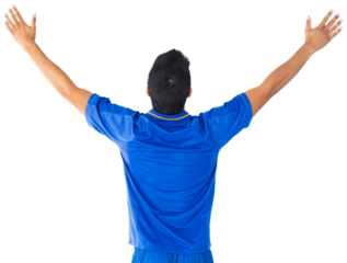 Digital png photo of biracial man wearing sports clothes with arms wide on transparent background