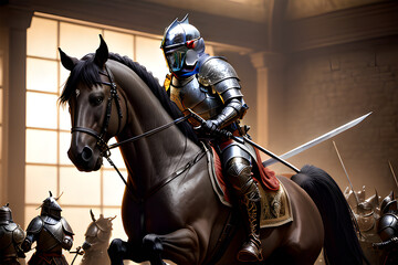 Naklejka premium Epic Battle: The Knight's Valor Against Goblins in Ultra-Detailed Splendor