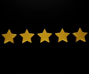 Five gold stars in the black background 3d rendering