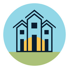 Digital png illustration of houses on blue circle on transparent background