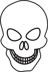 Digital png illustration of black outlined smiling skull on transparent background