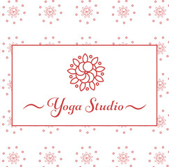 Digital png illustration of red yoga studio text with pattern on transparent background