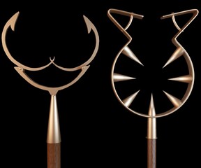 Variety of Man catcher, also known as catchpole. The European design consisted of a pole mounted with a two pronged head 3d rendering