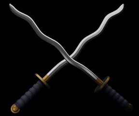 Isolated twisted Katana Is Patterned after the Real Life Kris from Indonesia 3d rendering