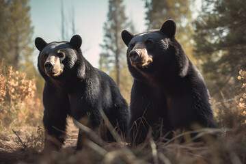 Black bears in nature. Generative AI