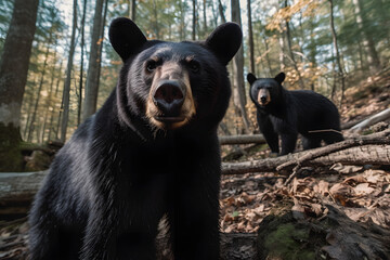 Fototapeta premium Black bears in nature. Generative AI
