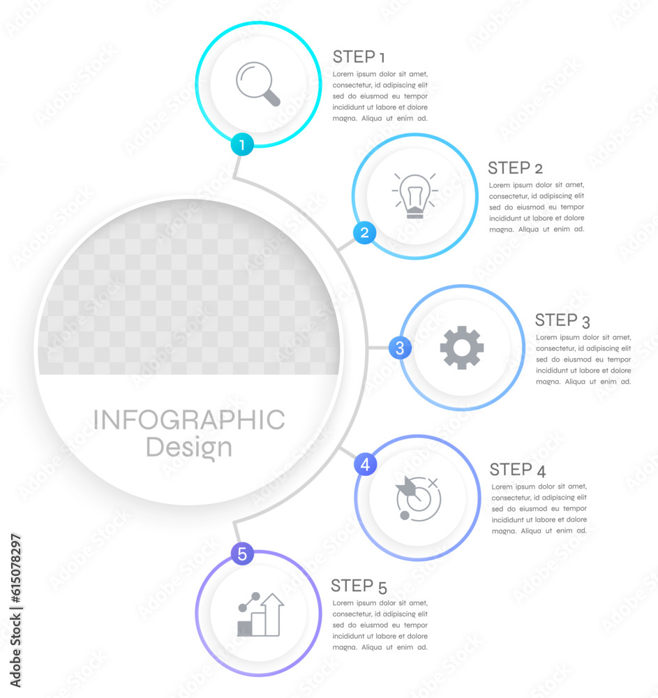 Poster Company goals reaching ways infographic chart design template. Editable infochart with icons. Instructional graphics with 5 step sequence. Visual data presentation. Syne Regular font used