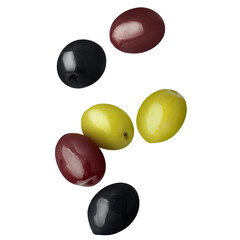 Flying delicious olives cut out