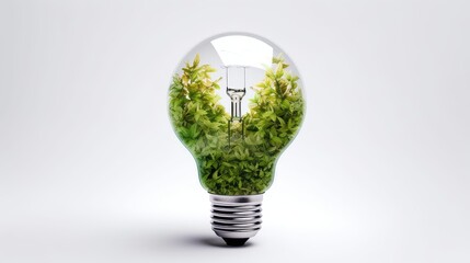 Green foliage in a lightbulb double exposure illustration - Generative AI.