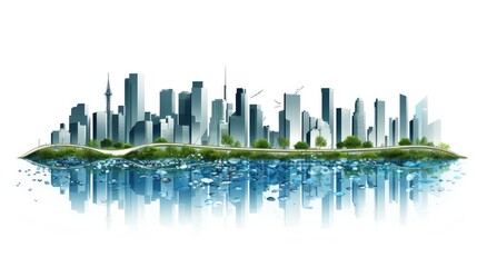 Fototapeta na wymiar City on the river double exposure illustration - Generative AI.