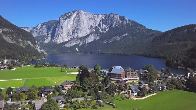 Aerial of Altausseer see, Austria, Salzkammergut