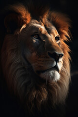 Fototapeta premium Portrait of Lion Dramatic and Cinematic Lighting Photography, Generative AI